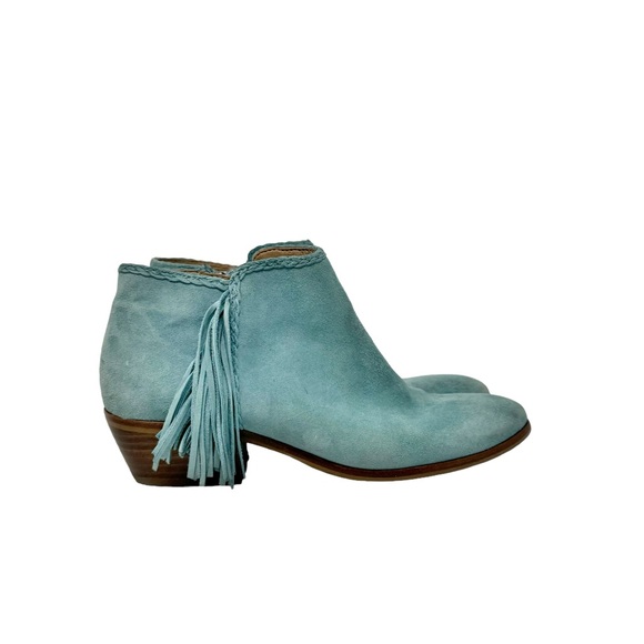 Sam Edelman Paige Suede Fringe Booties Western Rodeo Cowgirl Aqua Blue Size 6 - Picture 3 of 7